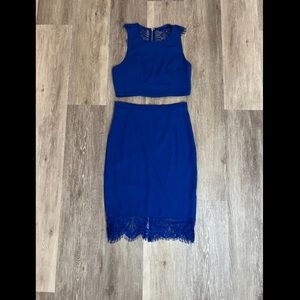 Cobalt Blue co-ord! Pencil skirt and crop top with beautiful lace detailing!
